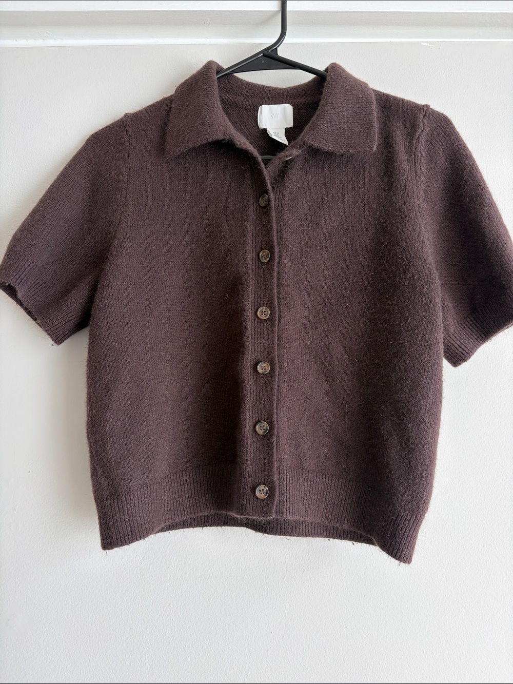 H&M Short-Sleeve Button-Up Knit Top - Dark Brown